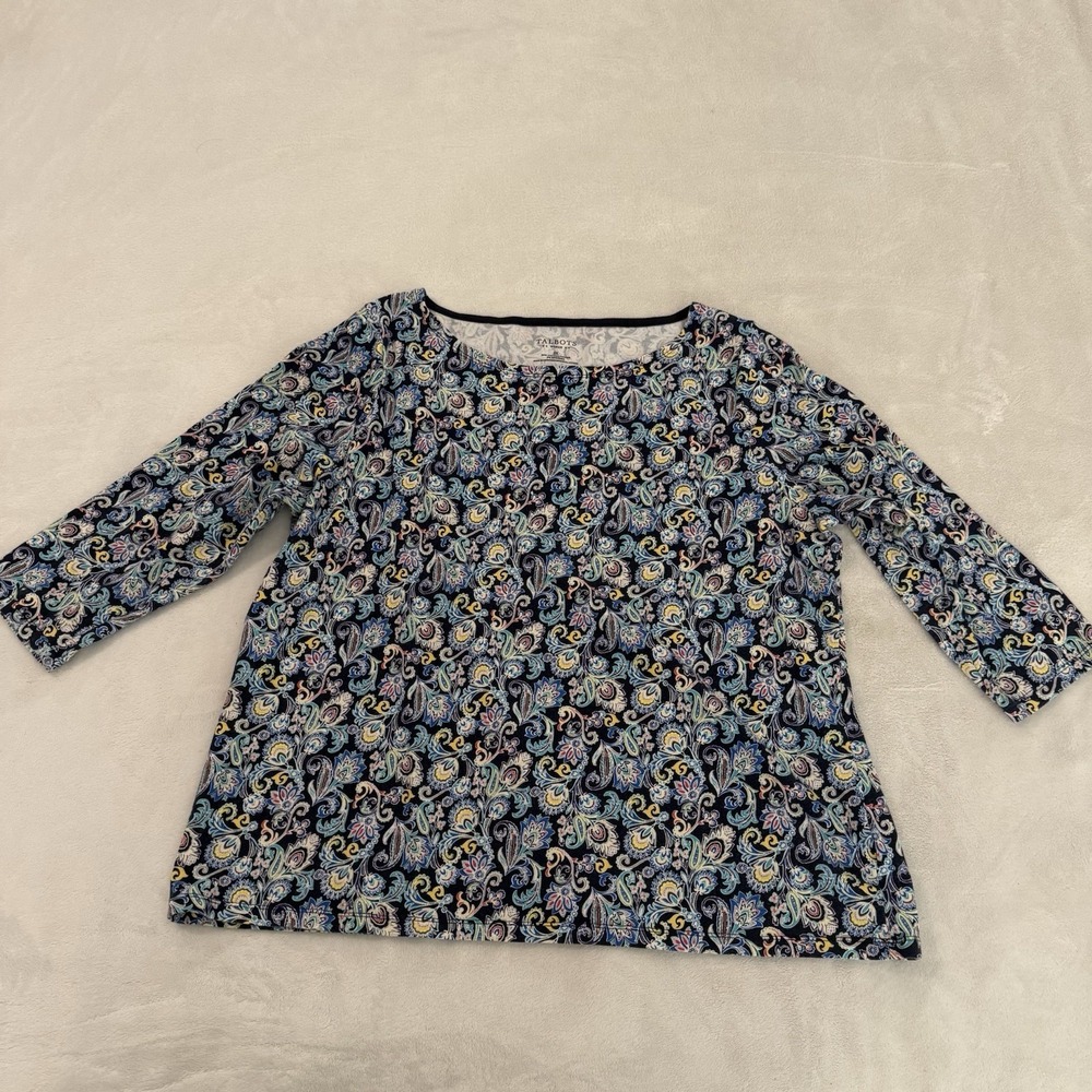 Talbots Multicolored Floral 3/4 Sleeve Round‎ Neck Cotton Spandex Top Size 2X